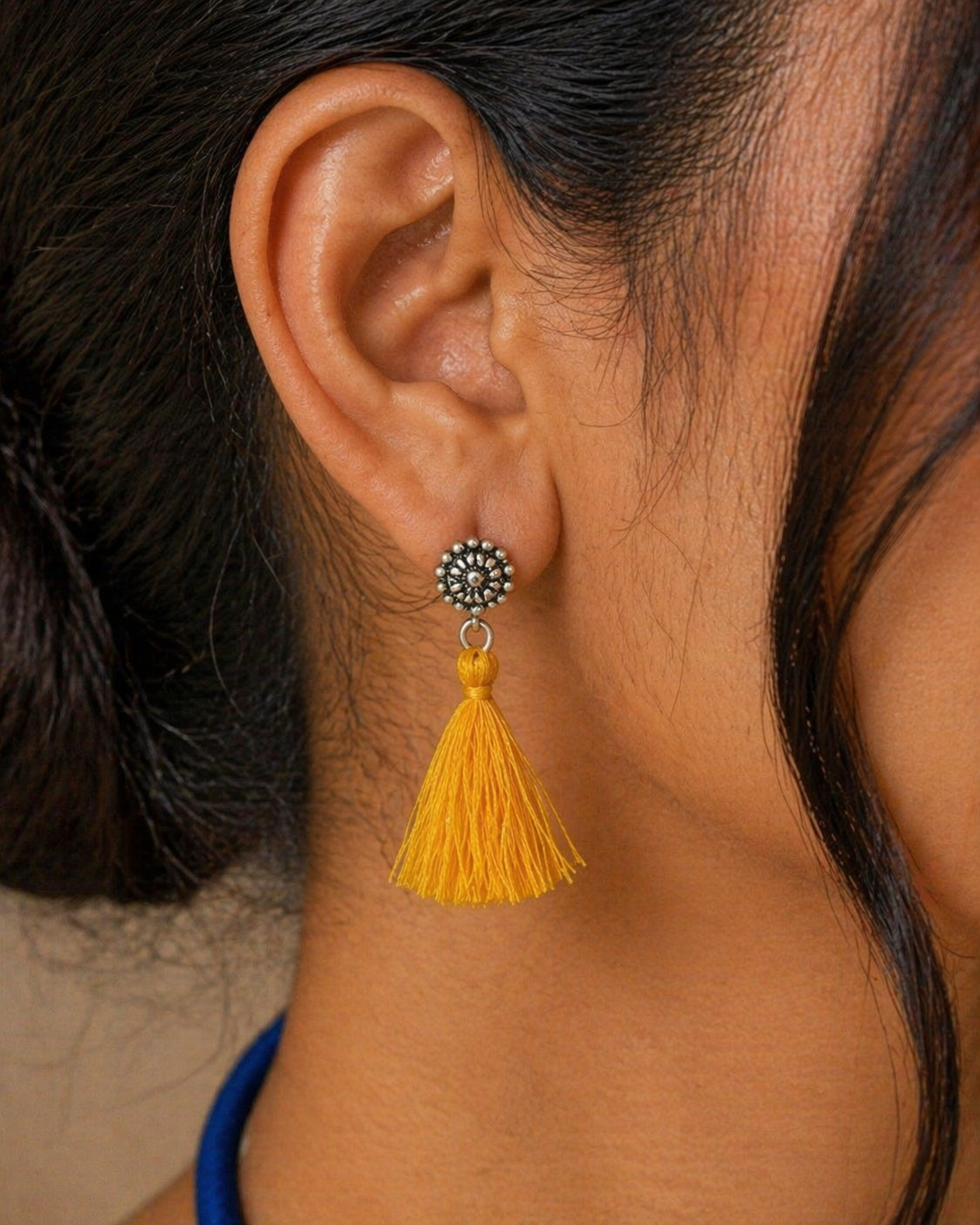 Bohemian Tassel Statement Necklace Set in Blue & Yellow