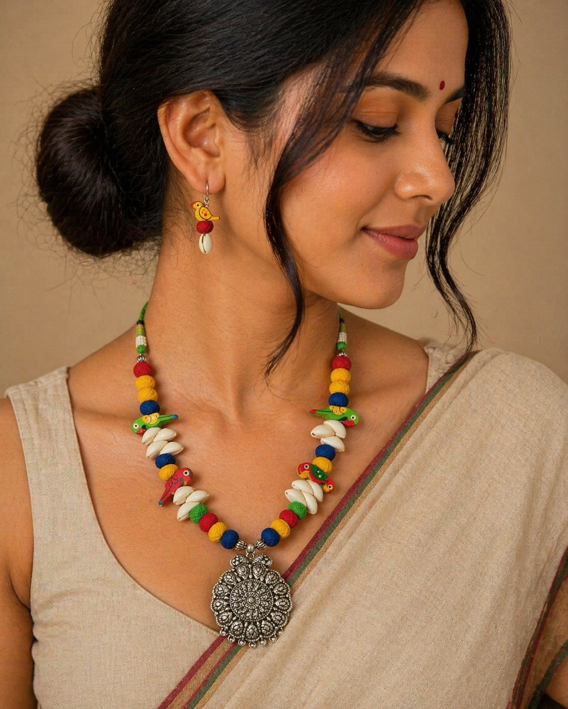 Handcrafted Multicolour Bird Motif Necklace Set
