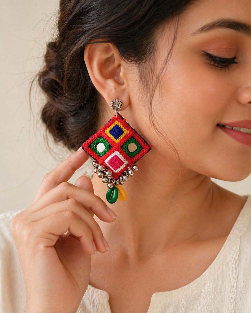 Vibrant Handcrafted Kutch Embroidered Statement Earrings