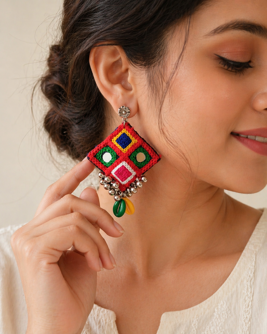 Vibrant Handcrafted Kutch Embroidered Statement Earrings