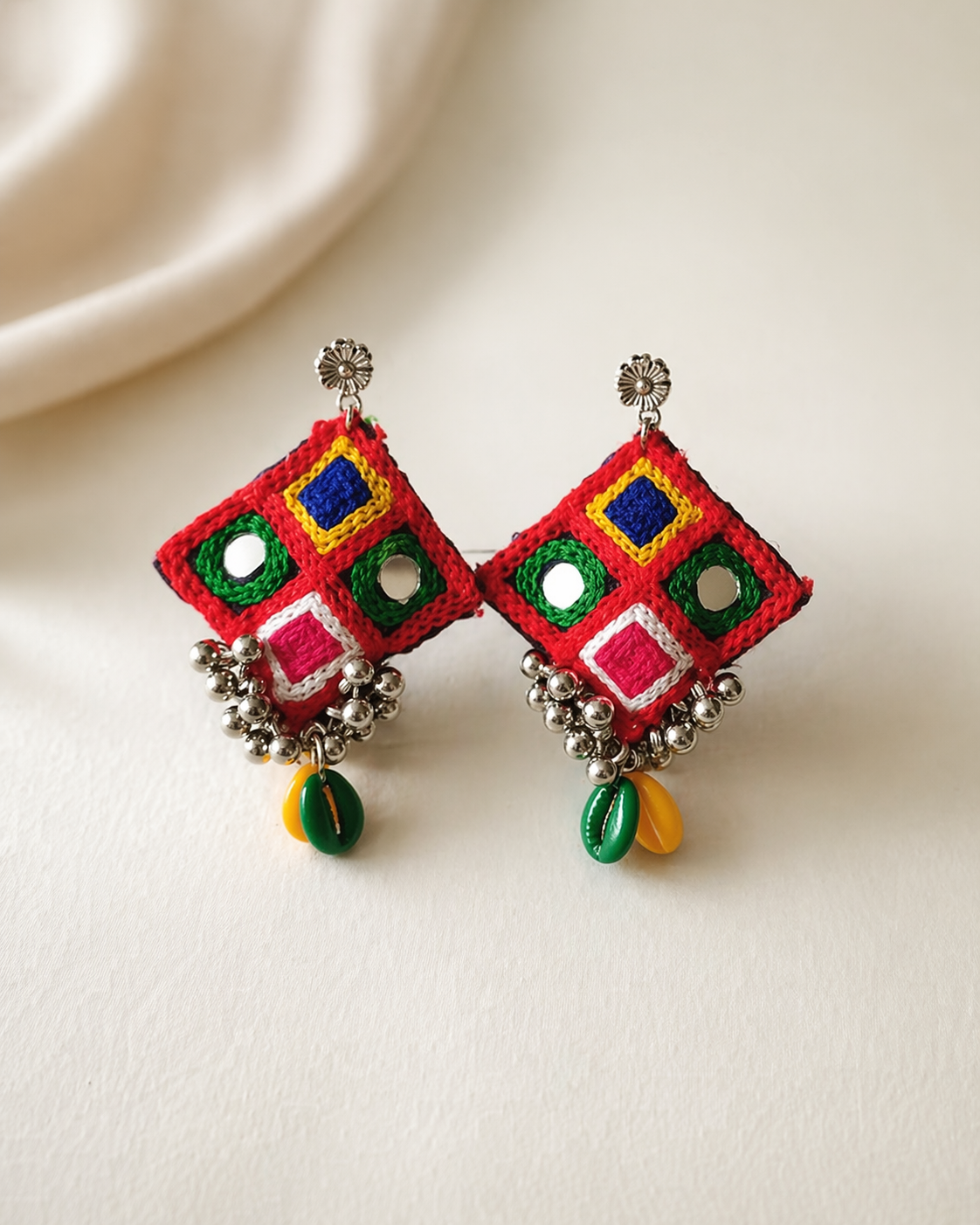 Vibrant Handcrafted Kutch Embroidered Statement Earrings
