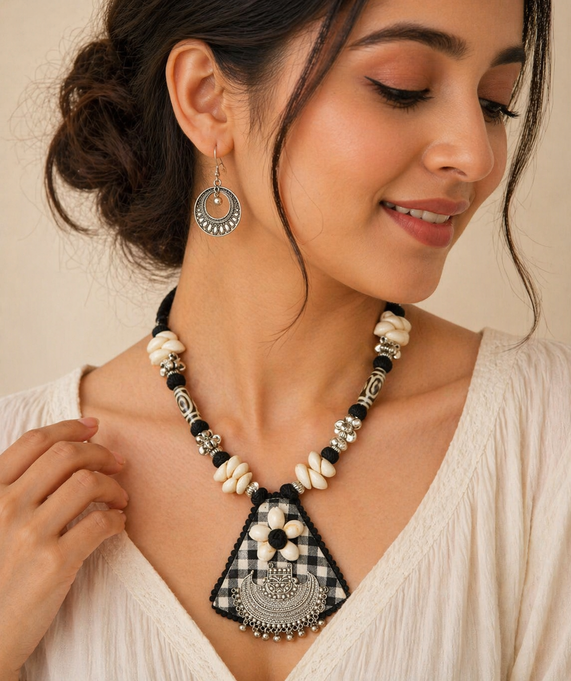 Monochrome Tribal Chic Necklace & Earring Set