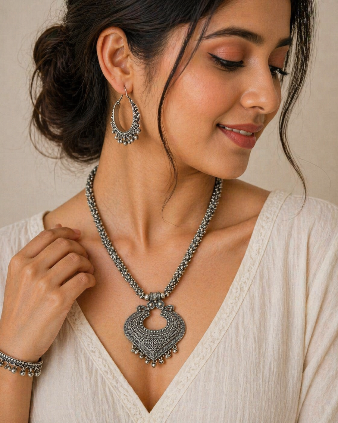 Oxidised Silver Tribal Statement Necklace Set