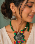 Boho Tribal Choker Necklace with Oxidised Pendant