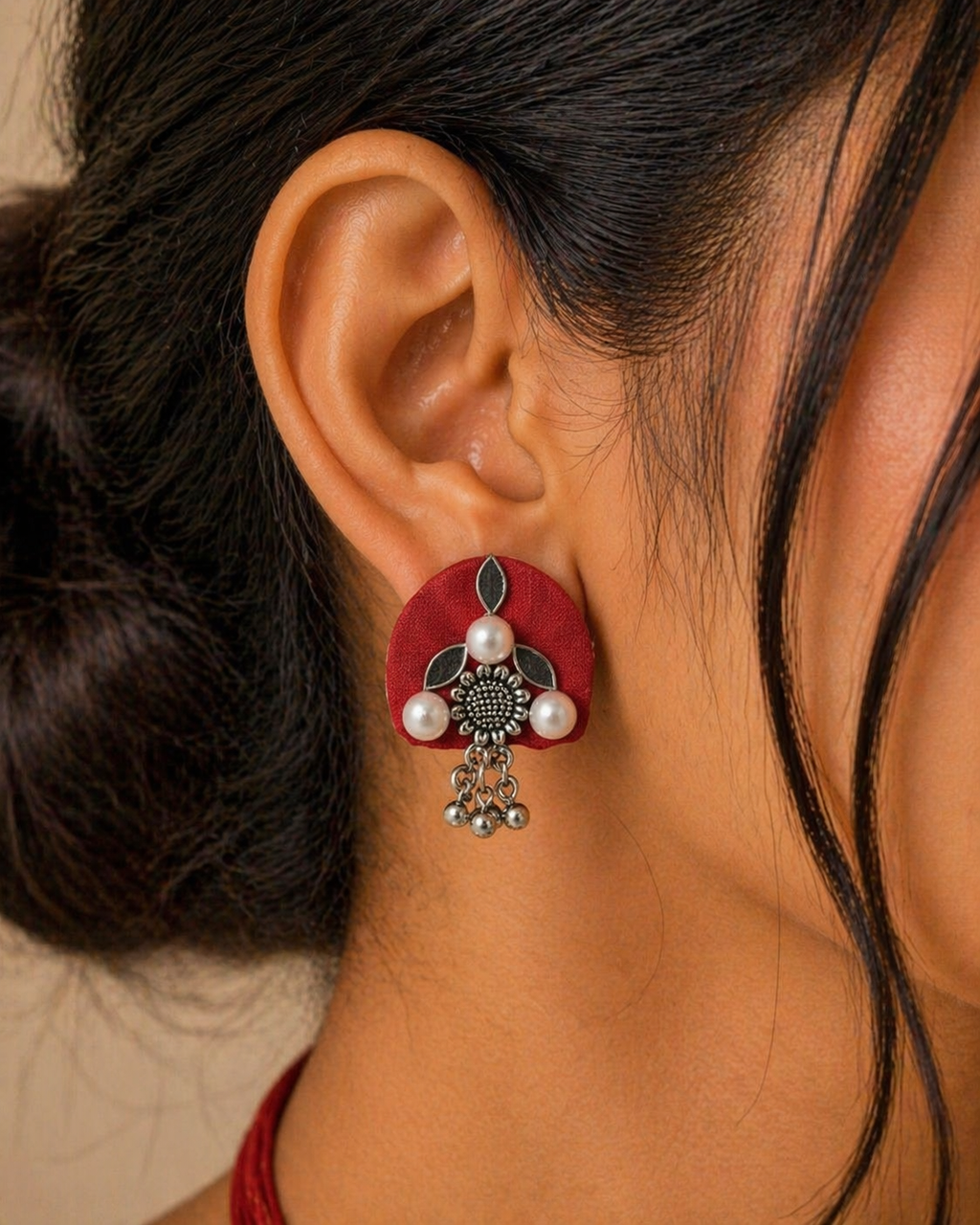 Red Statement Pendant Necklace with Traditional Motifs