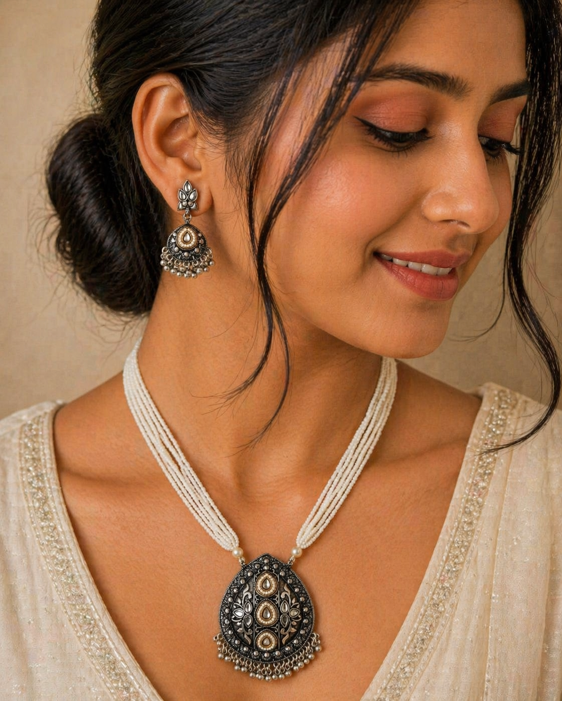 Elegant Pearl Strand Necklace with Antique Pendant