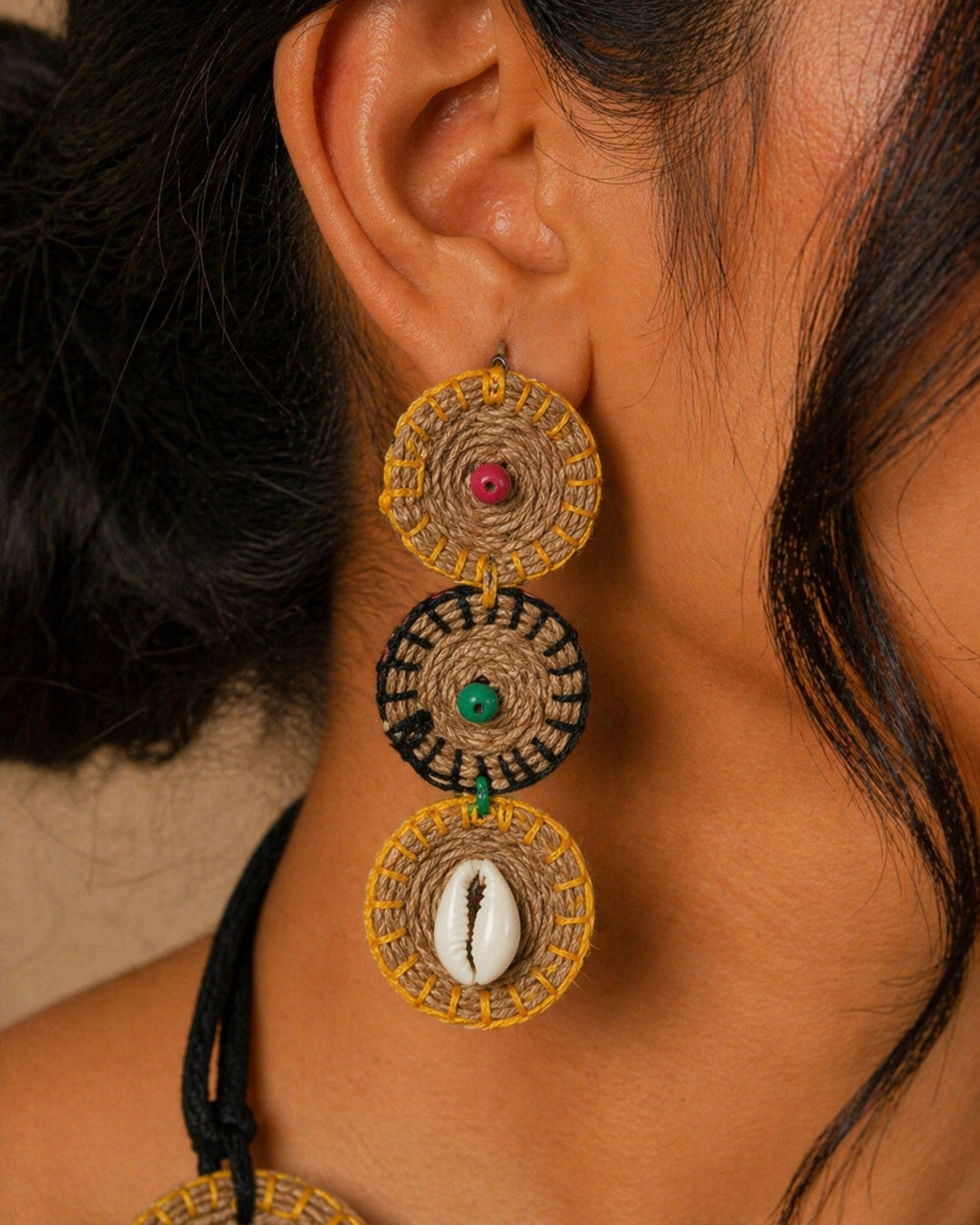 Handcrafted Multicolour Tribal Necklace with Cowrie Pendant