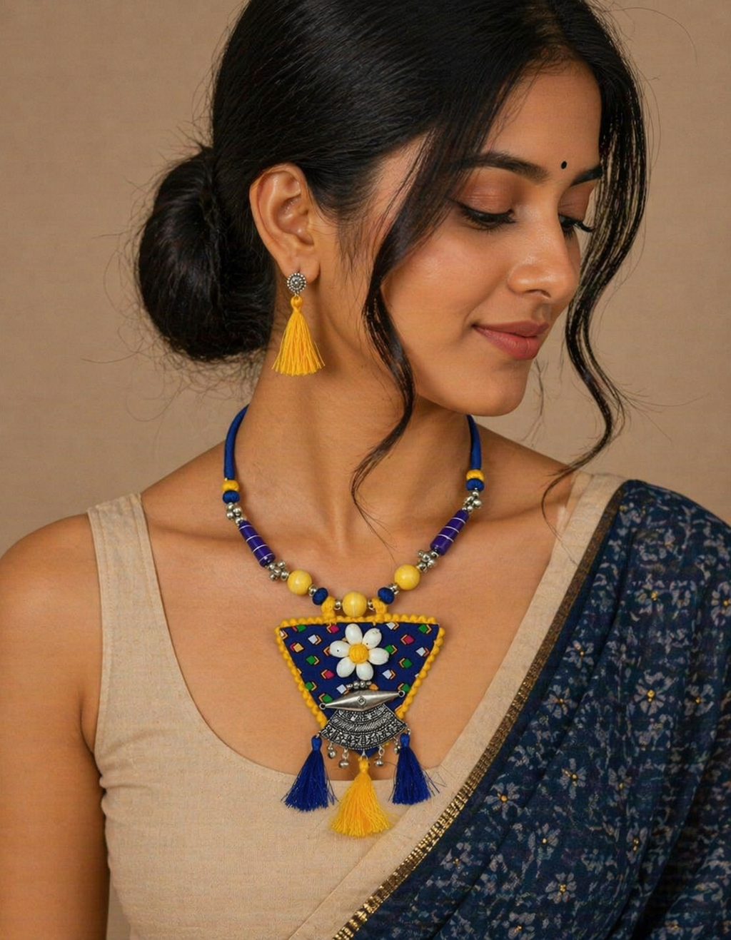 Boho Triangle Pendant Necklace Set with Tassels