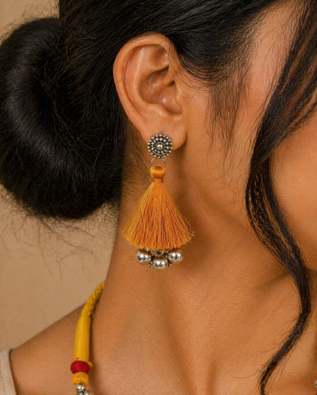 Vibrant Red Boho Pendant Necklace Set with Tassels