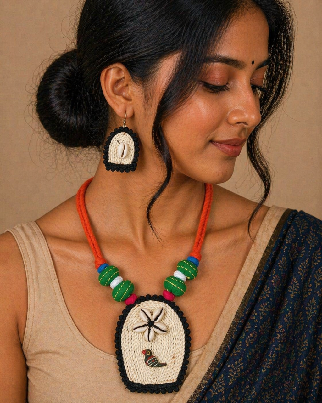 Handcrafted Boho Necklace with Shell & Bird Motif