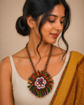Multicolour Fringe Statement Necklace with Mirror Work