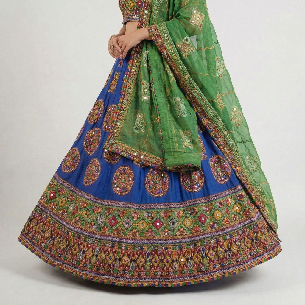 Royal Blue Kutchi Mirror Work Chaniya Choli Set