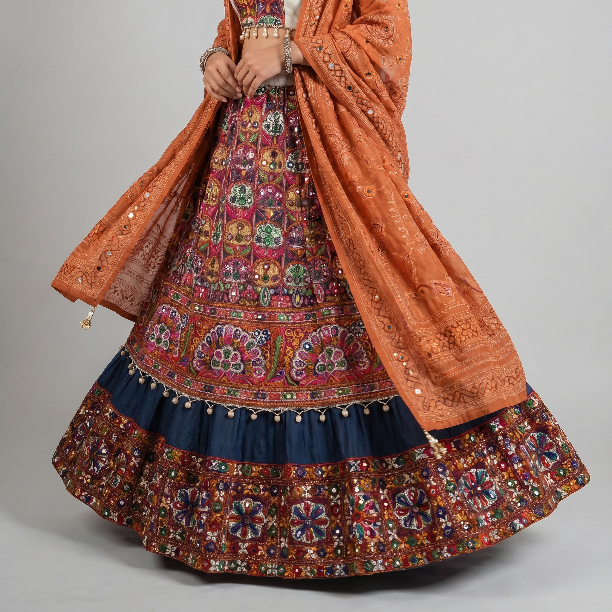 Rust Orange & Multicolor Festive Chaniya Choli