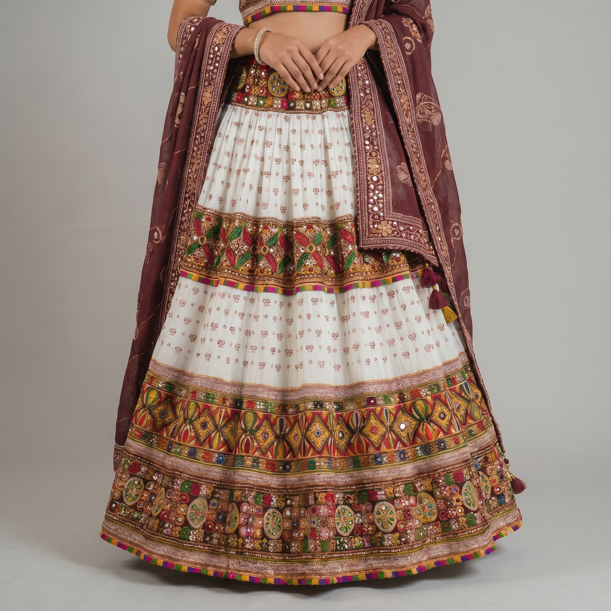 Ivory & Maroon Heritage Chaniya Choli Set