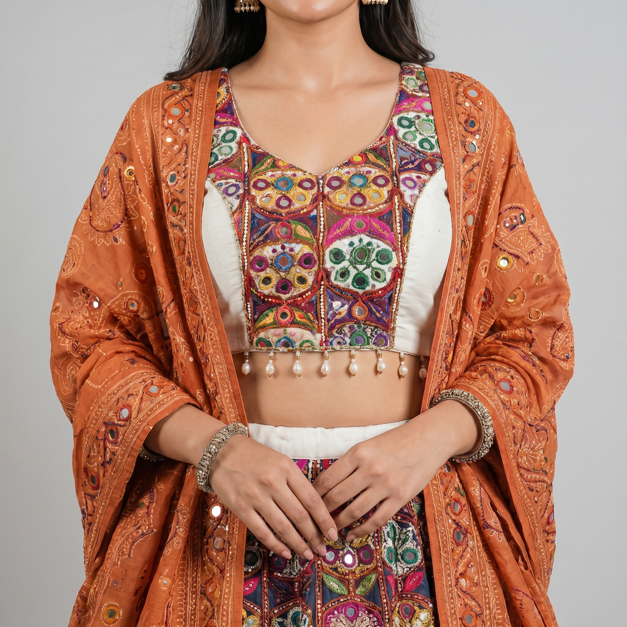 Rust Orange & Multicolor Festive Chaniya Choli