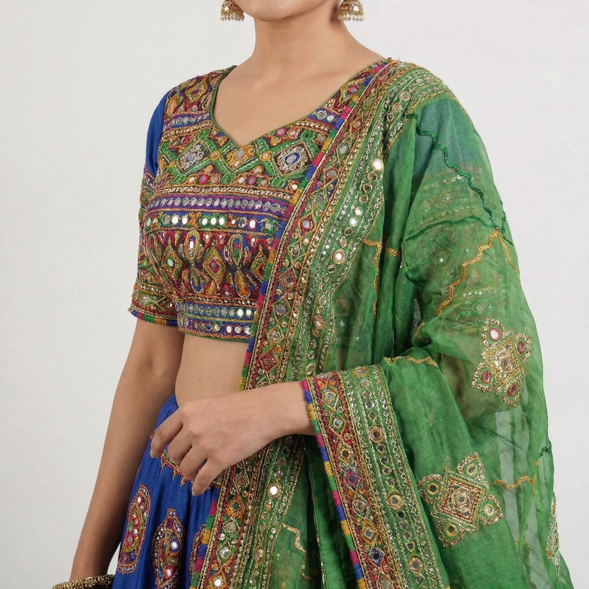 Royal Blue Kutchi Mirror Work Chaniya Choli Set