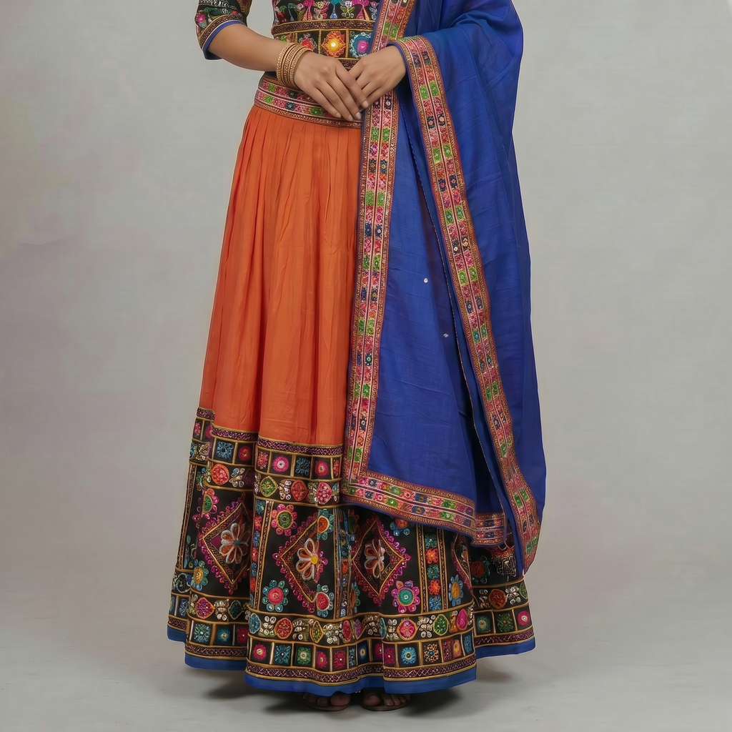 Multicolor Embroidered Chaniya Choli with Royal Blue Dupatta