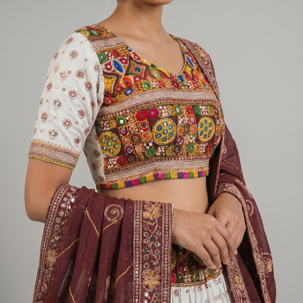 Ivory & Maroon Heritage Chaniya Choli Set