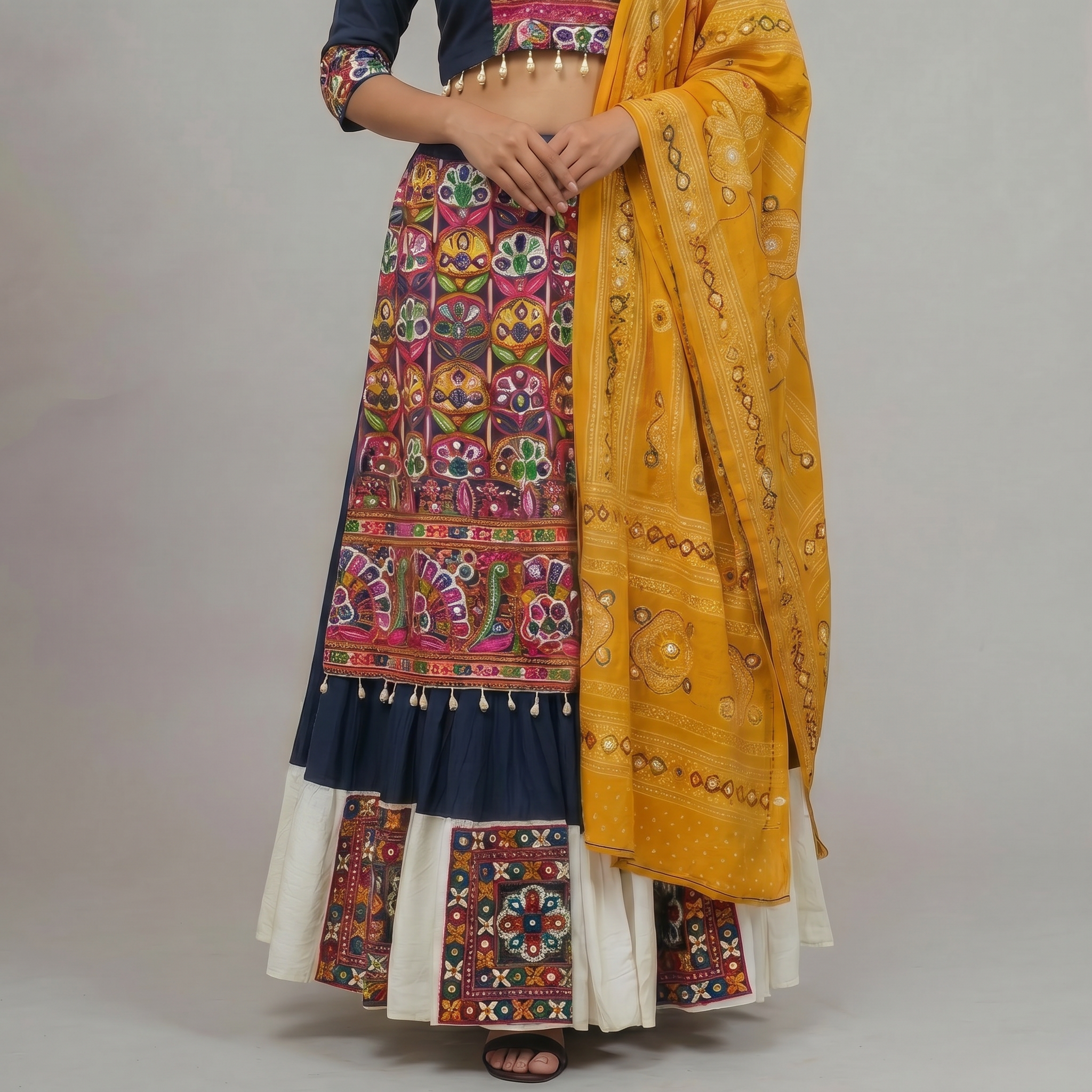 Navy & Mustard Printed Chaniya Choli Set