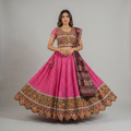 Rani Pink Embroidered Chaniya Choli with Contrast Dupatta