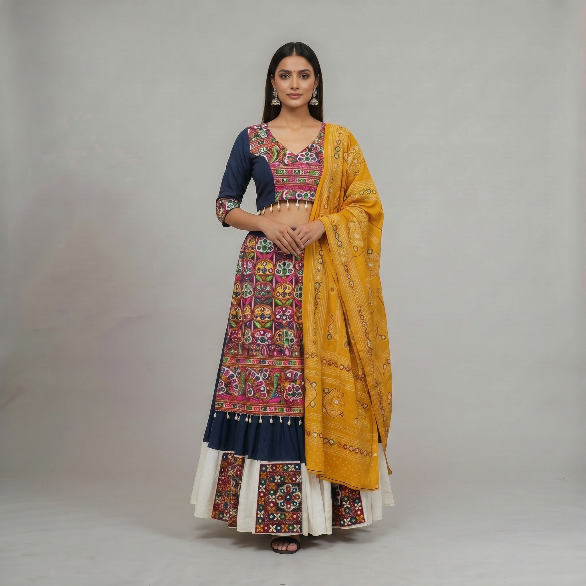 Navy & Mustard Printed Chaniya Choli Set