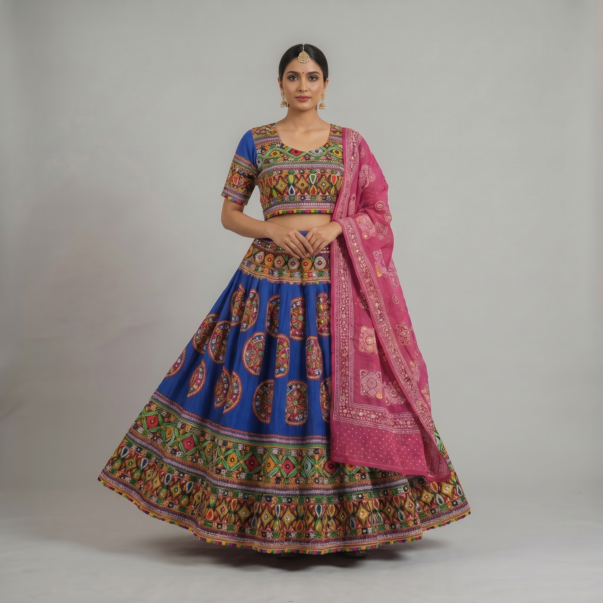Royal Blue & Pink Traditional Chaniya Choli