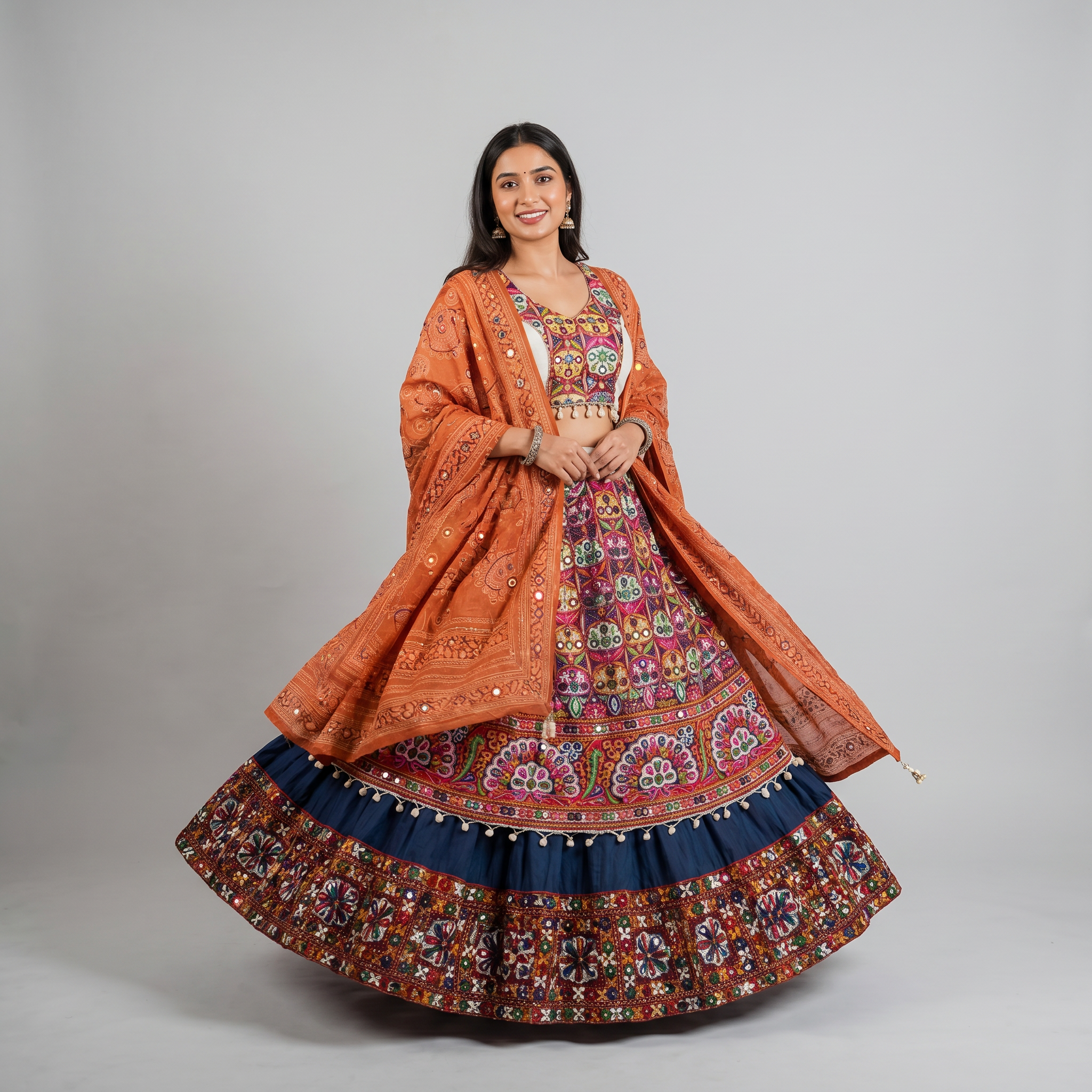 Rust Orange & Multicolor Festive Chaniya Choli