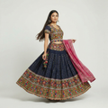 Navy Blue Sequin & Kutchi Mirror Work Chaniya Choli with Pink Dupatta