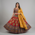 Red Kutchi Mirror Work Chaniya Choli Set with Mustard Dupatta