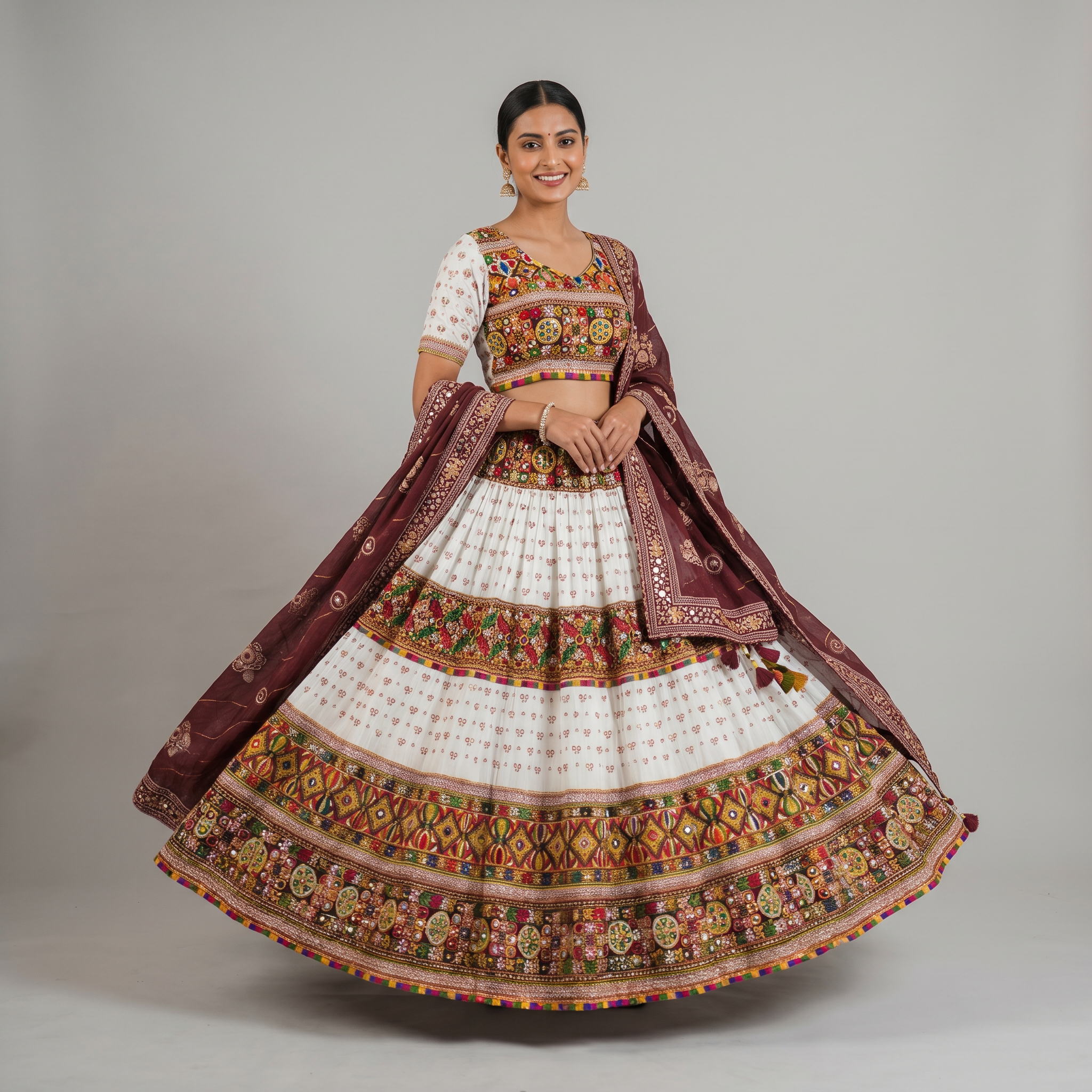 Ivory & Maroon Heritage Chaniya Choli Set
